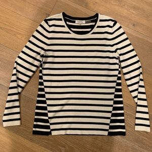 CALVIN KLEIN Striped Long Sleeve Black White Nautical Knit Top Size M